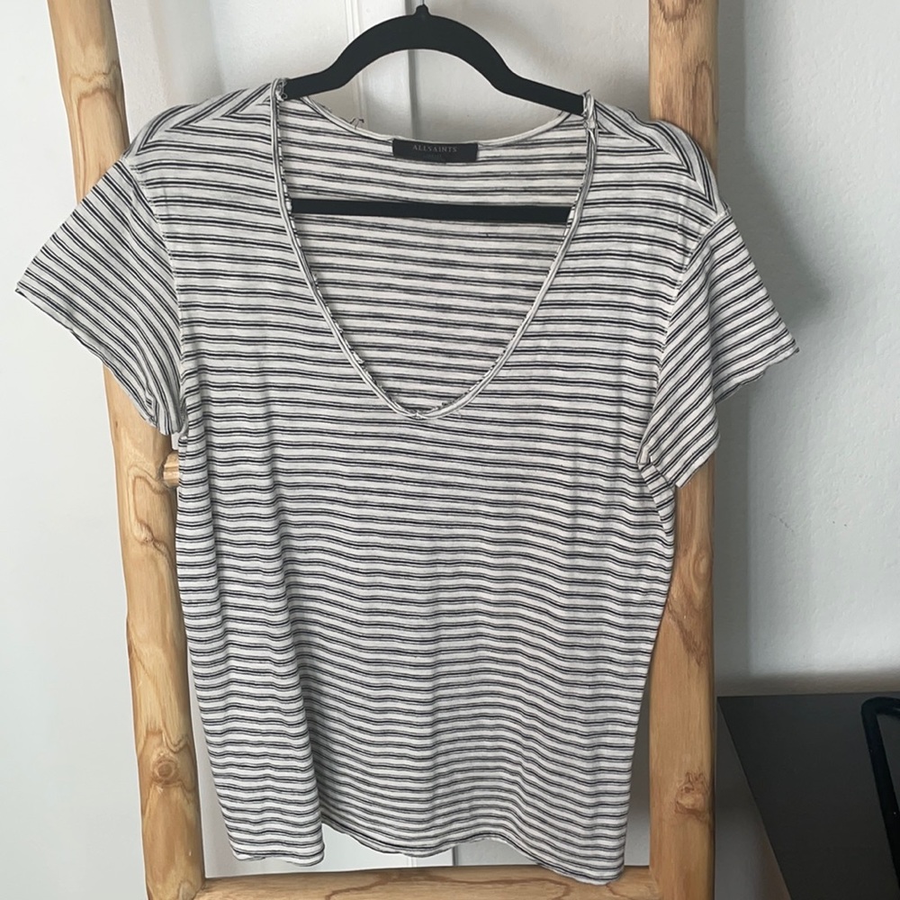 Allsaints striped v neck t shirt